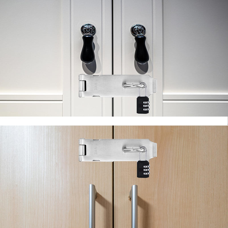 2Pcs Door Locks Hasp Latch,5 Inch 304 Stainless Steel Safety Packlock Clasp Hasp Lock Latch,Hinge Lock Padlock with Screws for Gates,Doors,Cabinets, Closets and More 5INCH with CODE LOCK