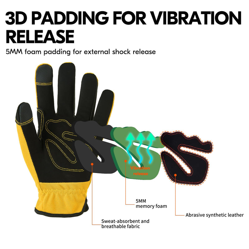 Vgo... 3-Pairs Synthetic Leather Work Gloves, Multi-Purpose Light Duty Work Gloves, Breathable & High Dexterity, Touchscreen Medium (Pack of 3) Red+gray+yellow