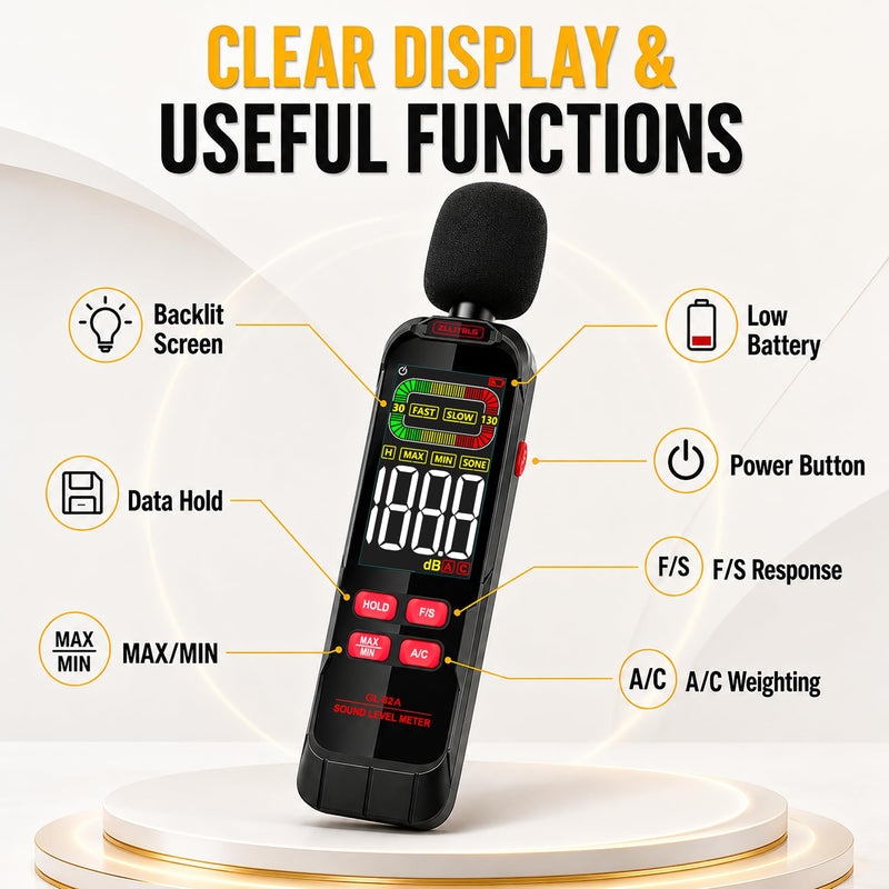 GL82A Digital Sound Level Meter, 30-130dB Decibel Meter with Backlit LCD, High Precision Noise Detector for Home, Office, Factory, Construction & Daily Use | Backlit LCD, High Precision Noise Detector, For Home, Office, Factory, Construction & Daily Use