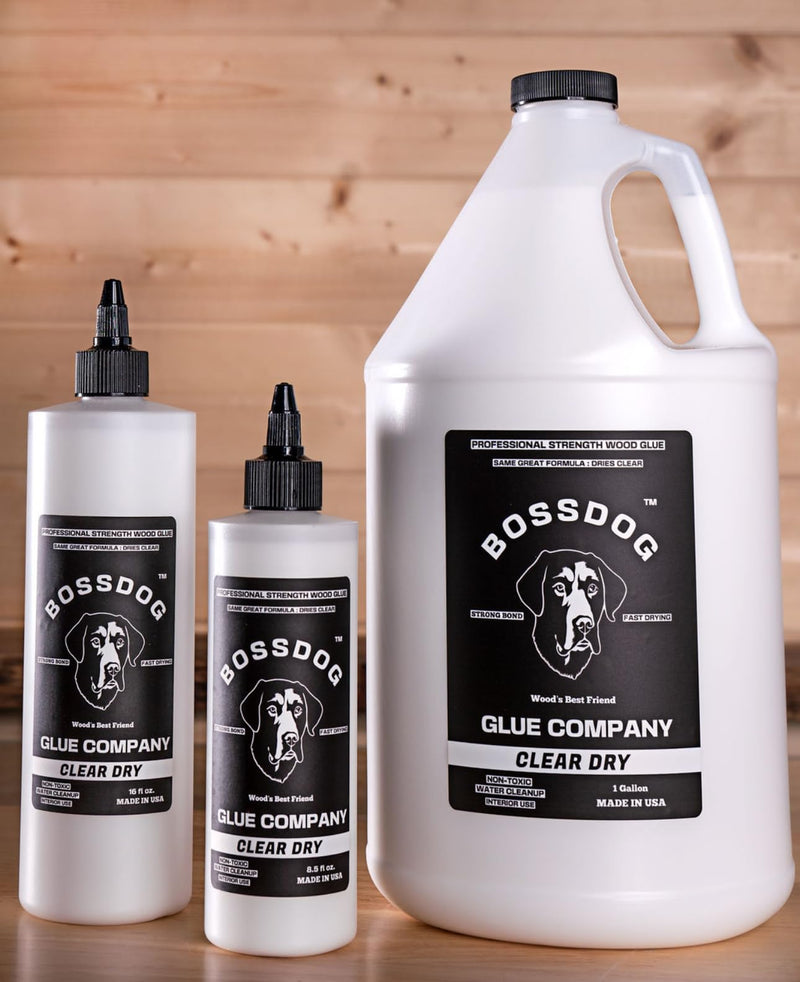 BOSSDOG Clear Dry Wood Glue 16 fl oz. Strong Bond, Fast Drying, Cutting Board Safe, Dries Clear, Carpentry Projects, DIY Home Repair, Woodworking, Furniture Repair. Made by a Maker, for Makers