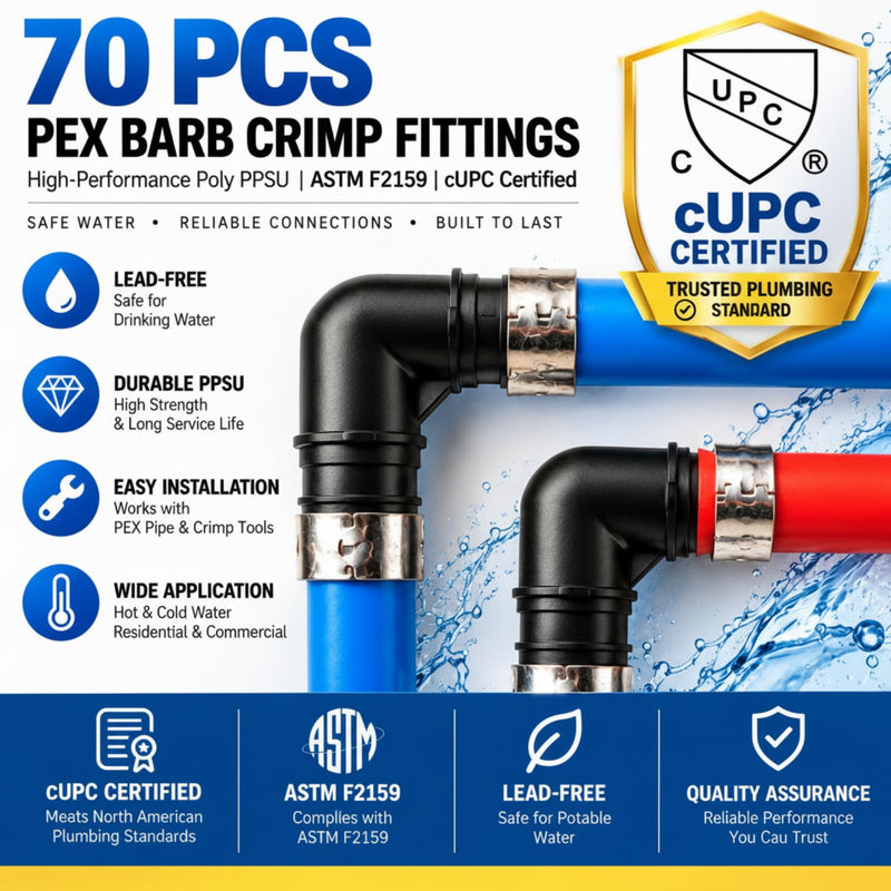 Colingmill 70Pcs 3/4 to 1/2 Inch Pex-B Coupling Crimp Pipe Tube Fitting Kit