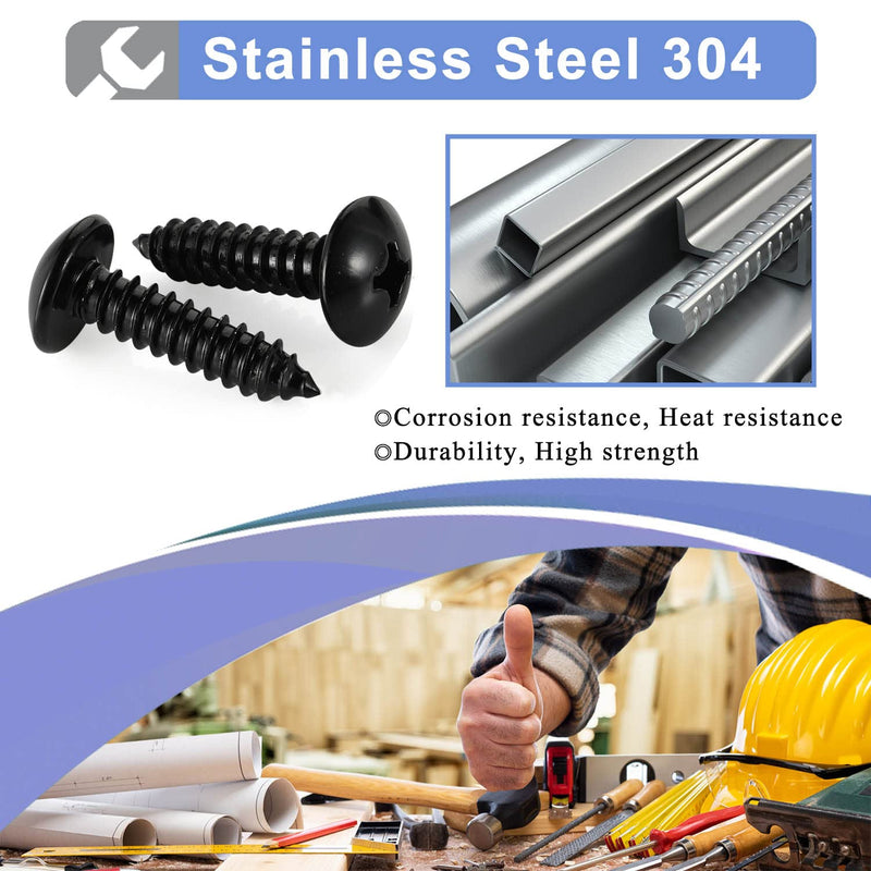 #4 x 3/4" Truss Head Self Tapping Screws Sheet Metal Wood Screws, Stainless Steel 18-8 Black Finish, 100 PCS #4 x 3/4" - NewNest Australia