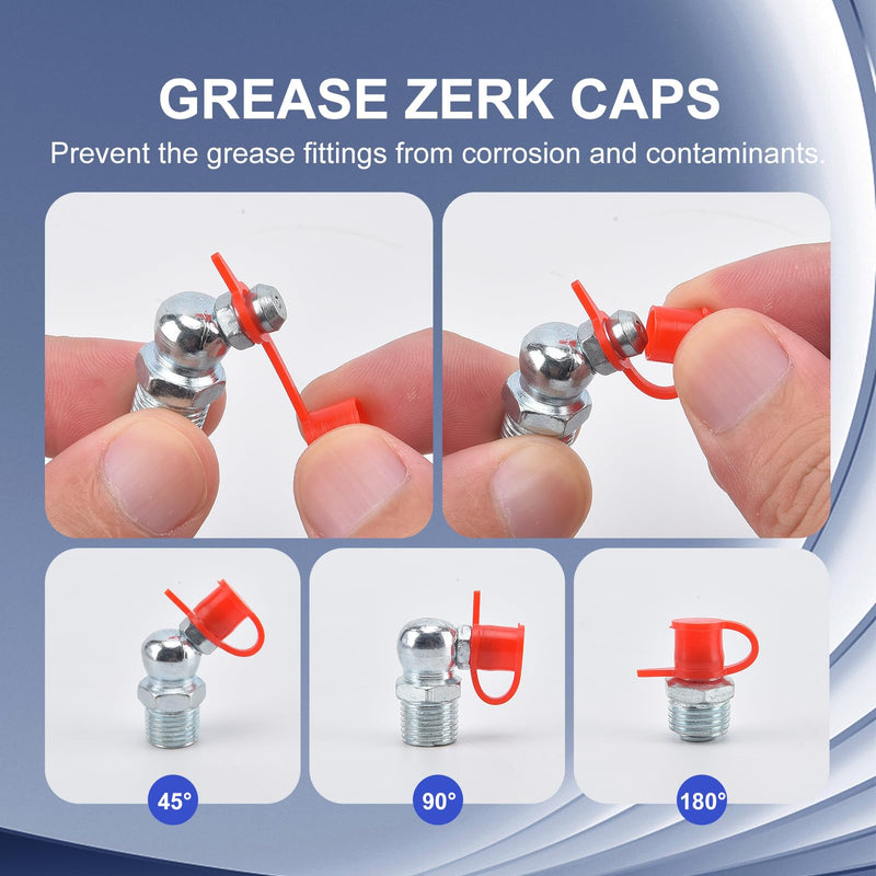 100 PCS SAE & Metric Grease Fittings Kit - Hydraulic Zerk Assortment 1/4" 1/8" M6 M8 M10 with Straight, 45°, and 90° Degree Heads for Automotive and Industrial Use, Galvanized Steel Set 100 PCS KIT
