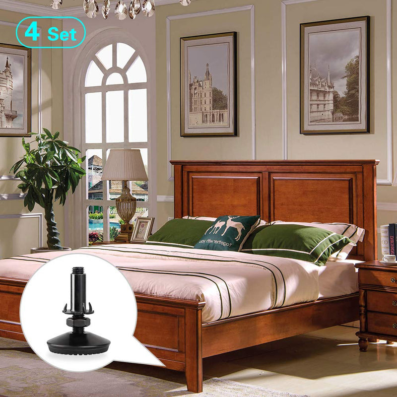 4 Set M10 Adjustable Leveling Feet, Heavy Duty Height Adjuster Furniture Leveler Foot With T Nut, Screw On Cabinet Restaurant Table Chair Self Levelers Leg (2" Base Dia & Thread Length, Black) Black Stable Leg Levelers