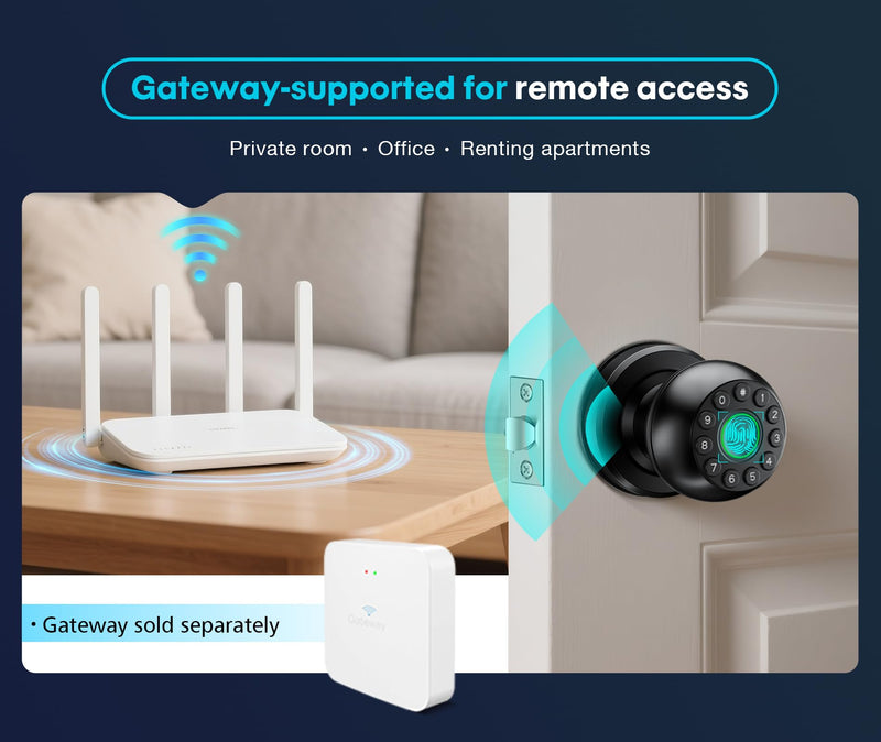 Pulido Fingerprint Door Lock | App Available But Not Required | Keypad Door Knob with Real Buttons | Smart Fingerprint Door Knob for Bedroom, Office, and Apartment FQ1