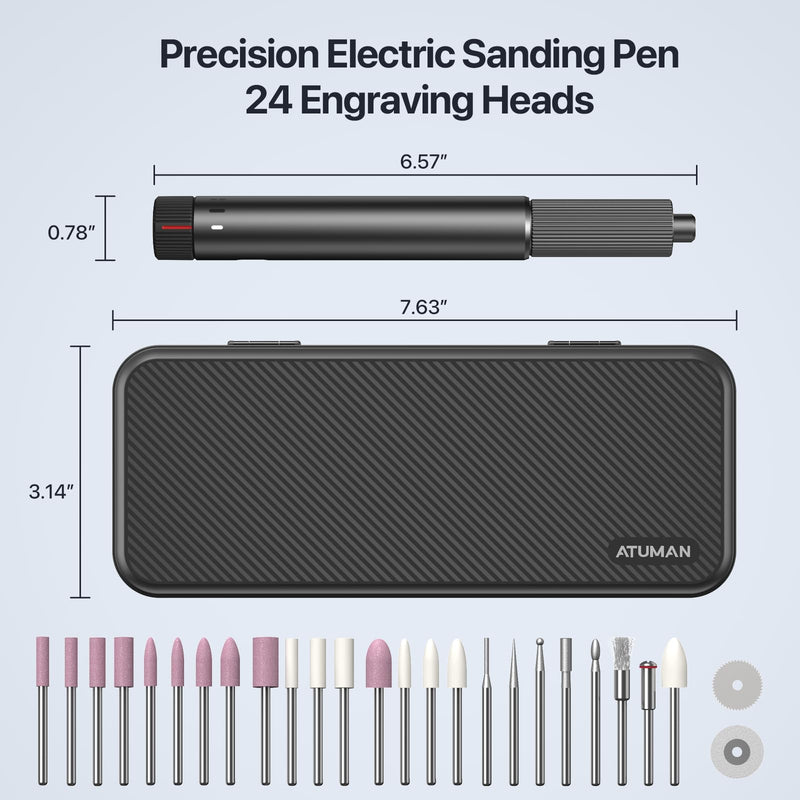 Electric Engraving Pen, USB Rechargable Engraving Pen with 24 Bits, Cordless Etching Engraving Tool, Portable DIY Rotary Engraver for Jewelry, Wood, Glass, Stone, Carving, Resin Grey