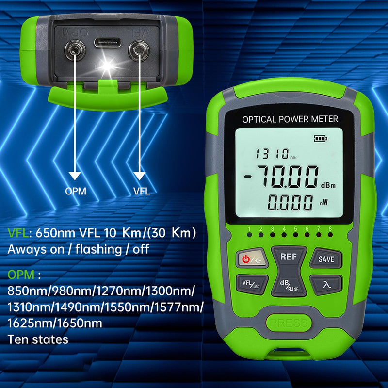 Fiber Optic Cable Tester Optical Fiber Power Meter, SC/FC/ST Universal Interface Built-in Fault Detector with FC to LC Adapter (C70-3)