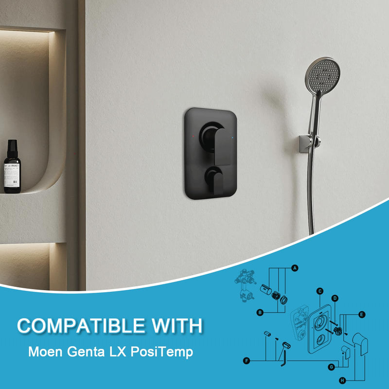 T2470BL Shower Handle 3-Function Transfer Valve Shower Trim Kit, Replacement for Moen T2470BL Genta LX Posi Temp Series, Matte Black (Valve Not Included)