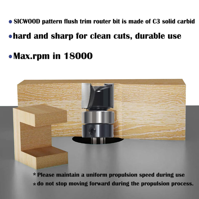 9pcs Pattern Flush Trim Router Bit 1/4 Shank, Carbide Tipped Top Bearing Template Pattern Router Bit, Straight Flush Cut Router Bit, for Wood Trimming 9pcs Pattern Bit 1/4 Shank