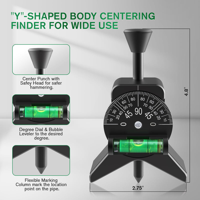 Anblak Pipe Center Finder, Pipefitter Tools w/Magnetic Centering Head, Pipe Fitting Tools Center Finder to Measure Pipe Diameter from 1-1/2" to 6" Diameter, 2.75" Y-Shape, Black