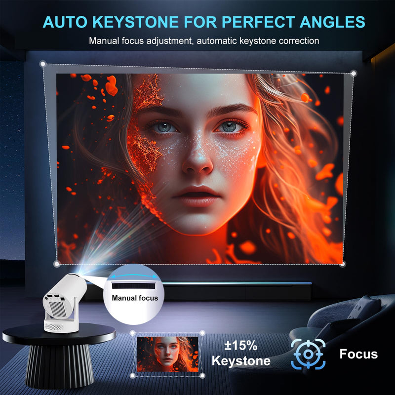 【Built-in Apps】HY300Ultra Mini Projector WiFi Bluetooth ,Movie Projector Compatible with TV Stick Smartphone / USB,Support 4K Portable HD Outdoor Indoor for Home Theater with Wall/Ceiling Projection