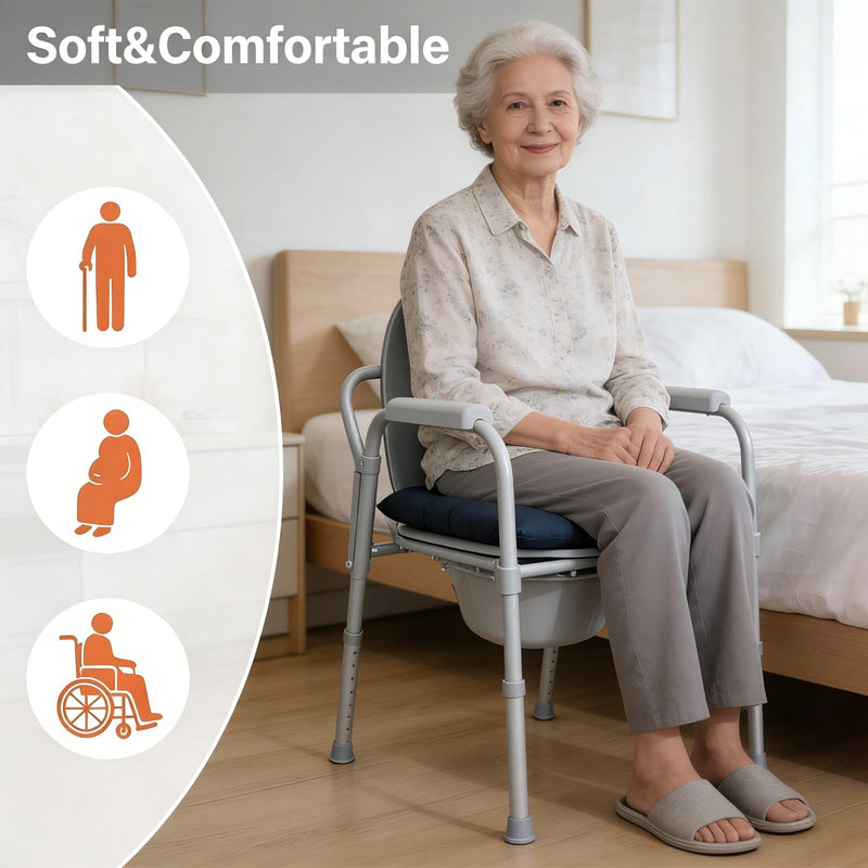 Bedside Commode Cushion, Washable Toilet Seat Cushion for Seniors, Padded PU Cover with Fixing Straps for Commode Chair 16.5" X 16.5", Portable Soft Toilet Seat Cushion for Elderly Adults (Blue) Blue