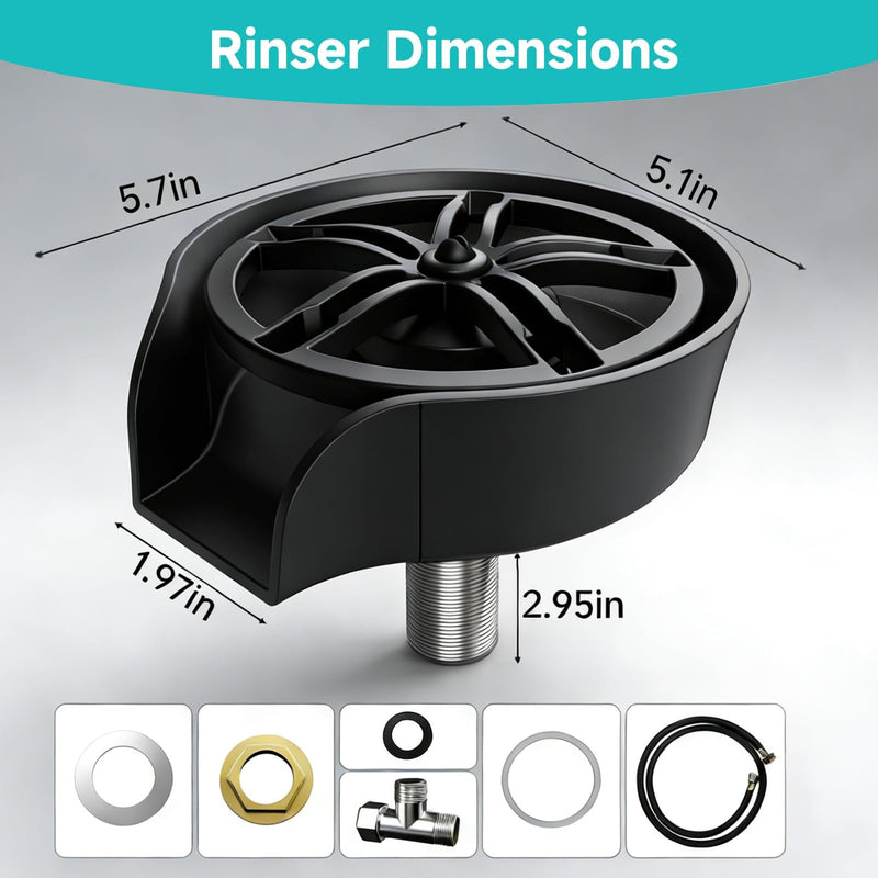 Glass Rinser for Kitchen Sink, Cup Cleaner Sink Attachment, Cup Rinser for Sink High Pressure Cup Washer with Pull-out Spray, Bar Cafe Restaurant Bottle Rinser, 360 Degree Rotating Quick Clean (Black) Black