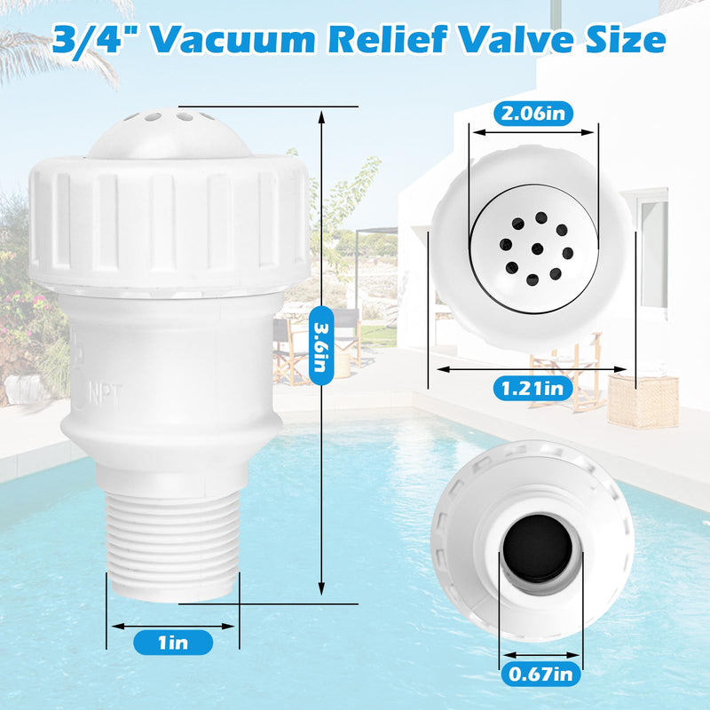 3/4" Vacuum Relief Valve Pool Solar Panels Compatible with Heliocol Sunstar SwimJoy & SwimLux Panels Heater Quick to Restore Pressure Balance-White