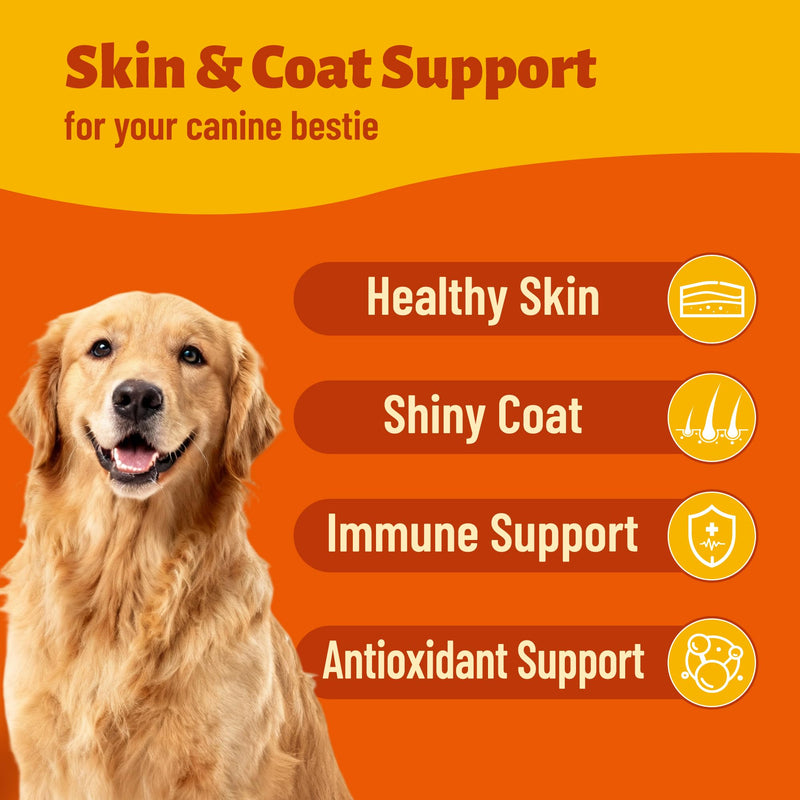 7.76 oz Skin & Coat Bites for Dogs - with Omega 3 from Salmon Oil for Dogs, Flaxseed, Vitamin E & Biotin - Skin and Coat Supplement for Itching Skin Relief - Dog Vitamins and Supplements