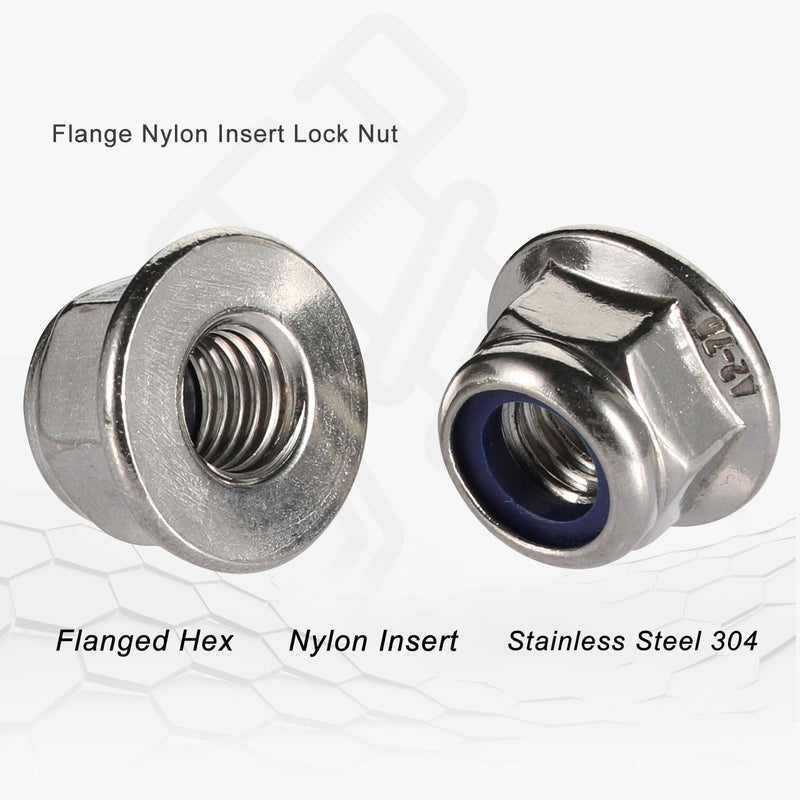 M8-1.25 Flanged Nylon Insert Lock Nuts Flange Locknuts, 304 Stainless Steel 18-8 Bright Finish, DIN 6926, 20 PCS M8