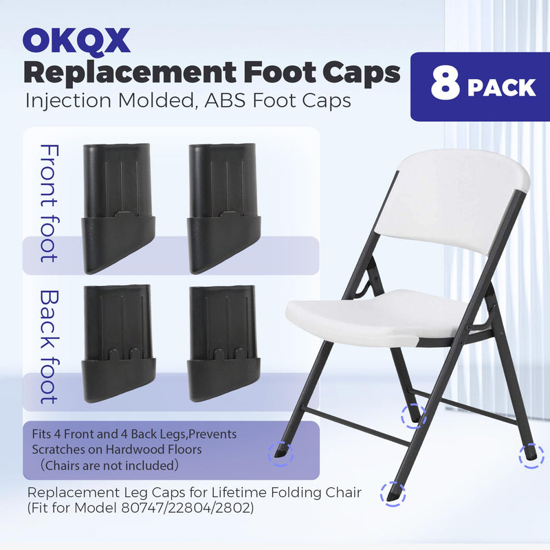 8-Pack Replacement Leg Caps for Lifetime Folding Chair (Fit for Model 80747/22804/2802) - Injection Molded, ABS Foot Caps - Fits 4 Front and 4 Back Legs, Prevents Scratches on Hardwood Floors 8 Pack