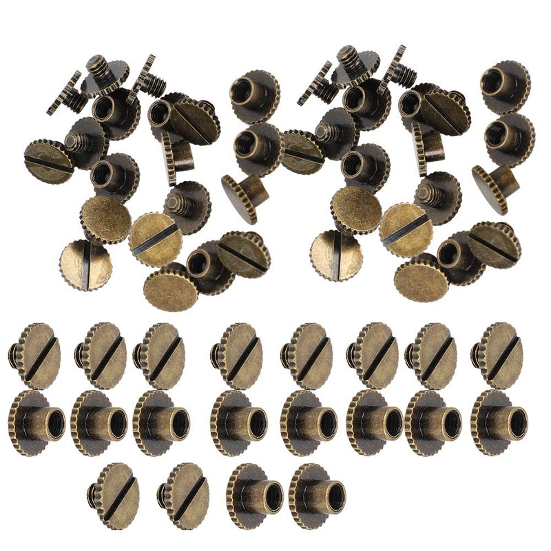 30 Set Book Rivets Metal Leather Rivets Knurling Flat Brass Screw Post Chicago Screws Binding Button Tack 9.5x4mm Nail + 4mm Screw(Bronze)