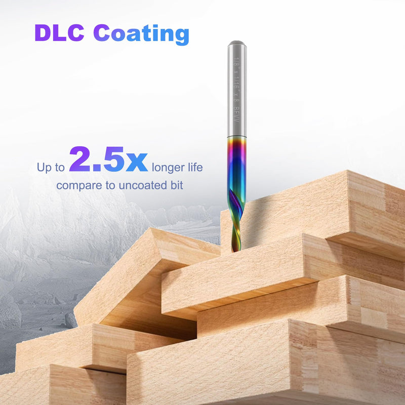 10 Pcs CNC Downcut Router Bits 1/8" Shank, 1/16" Cutting Dia. 2-Flute Flat Nose Carbide End Mill with DLC Coating, 1/2" CL, 1-1/2" OVL.Solid Carbide CNC Bit for Wood PVC MDF Hardwood Engraving 1/16"