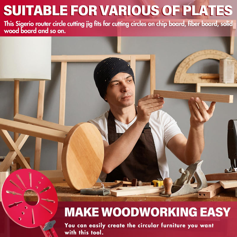 4 in 1 Router Milling Groove Bracket for Cutting Large Circles From 10IN to 58IN, Aluminum Alloy Router Circle Cutting Jig, Adjustable Router Jig and Router Guide for Woodworking (Oil Red)