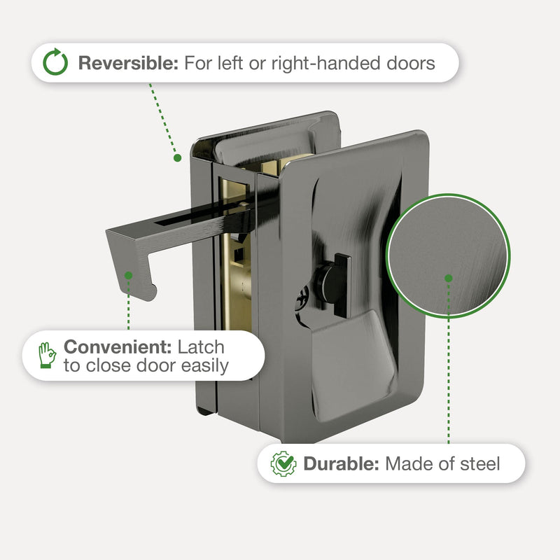 Richelieu Hardware 1701ANPSBC Onward Pocket Door Pull, Privacy Lock, 3 1/4 in (82 mm), Rectangular, Antique Nickel