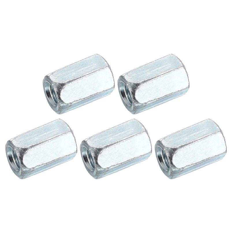 uxcell M10x1.5mm Coupling Nuts, 5 Pcs Carbon Steel Galvanized Hex Rod Coupling Nuts Threaded Rod Connectors 20mm, for Industrial Construction Fasteners, White M10x1.5mmx20mm