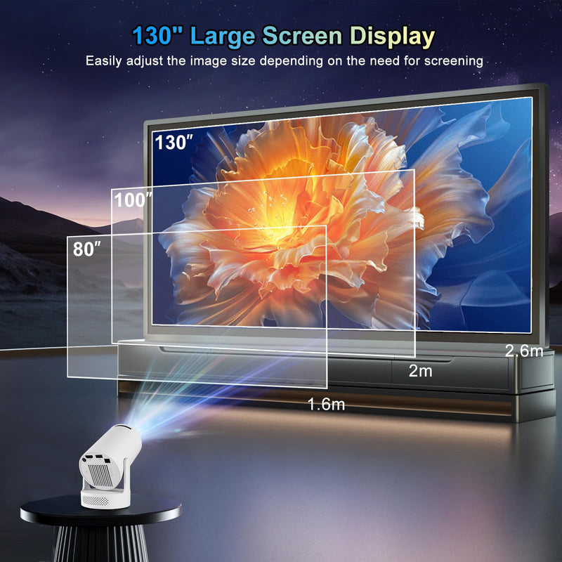 Mini Projector 4K support with Dual-Band WIFI6 5G Wireless 5.4 Bluetooth Android 11, Soundbase Speaker, Auto Vertical Keystone 180°Rotatable Portable Projector for Home Bedroom Outdoor White