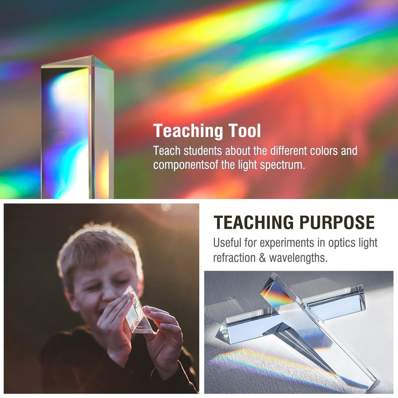 2pcs Clear Triangular Prism, K9 Prisms Set -6" & 1" Lengths Optical Prisms for Teaching Light Spectrum Physics and Photo Photography Prism 2