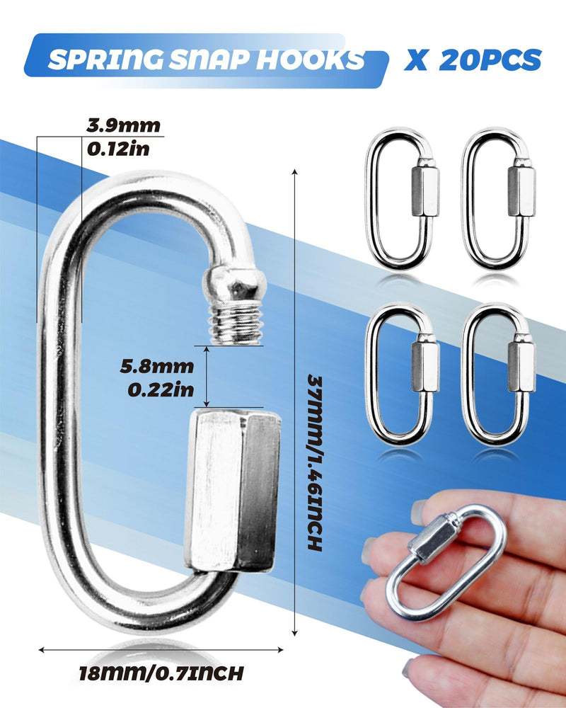 20 Pack 304 Stainless Steel M3.5 Chain Link, 1/8 Inch D Shape Locking Quick Chain Repair Links Pets Keychain for Outdoor Traveling Equipment