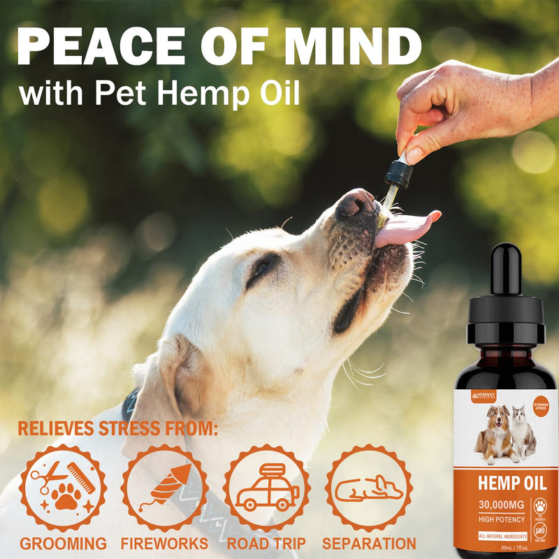 (4-Pack) Organic Hеmp Oil for Dogs and Cats - Hip and Joint Support - Skin and Coat Health - Pet Calming Drop - Omega 3-6-9 and Vitamins - Vet Approved 4-Pack