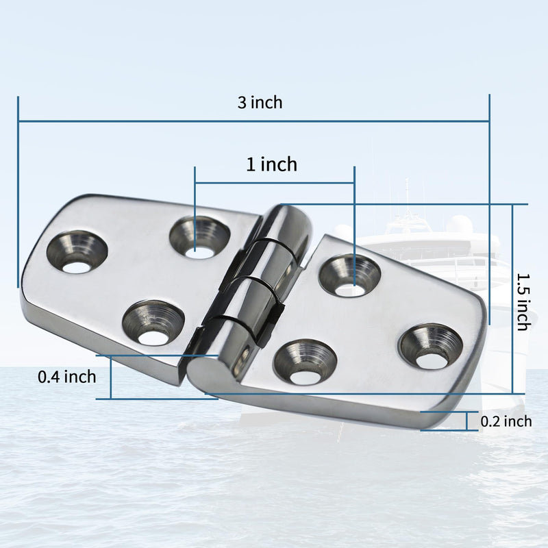 Stainless Steel Hinges Marine Grade 3" x 1.5" Boat Hinges Cast Solid 316 SS Mirror Polished Butt Hinges 76 mm x 38 mm with Screws for Boat, RVS (4 Pack) 4 Pack