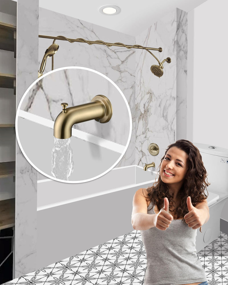 Slip-On Extra Long Tub Spout with Diverter, 1/2 Inch Slip Fit Connection,Brushed Gold Brushed Gold
