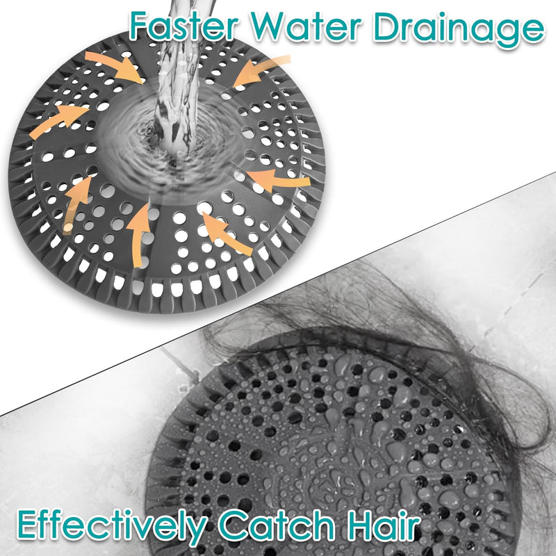 Shower Drain Hair Catcher, 2 Pack 5.5in Shower Hair Catcher Large Premium Silicone Drain Protector Strainer, Shower Drain Cover for Shower Room, Floor Drain, Bathroom Sink, Dark Grey 5.5 x 5.5 x 0.2 in