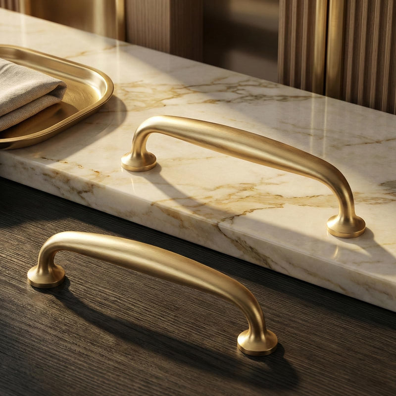 Liron Hardware 10 Pack Gentle Arch Contemporary Cupboard Cabinet Handles 5 Inch (128mm) Kitchen Gold Drawers Pulls Brushed Brass 5 Inches (128mm) Hole Center