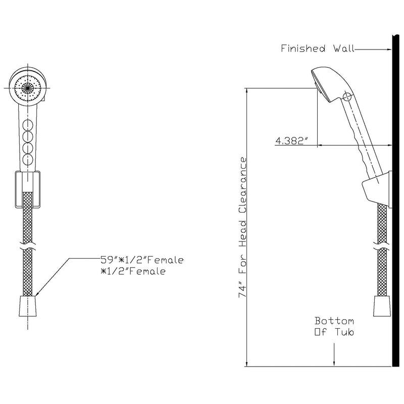 Builders Shoppe 3210CP/4120CP RV Replacement Non-Metallic Two Handle 4" Tub Shower Diverter with Matching Hand-Held Shower Set Chrome Finish