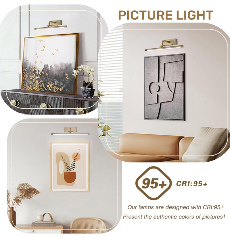 Battery Operated Picture Light with Remote and Timer, 15.94in Wireless Gallery Lights Brass 3CCT Rechargeable Art Lights for Paintings, Dimmable Wall Lights for Picture Display