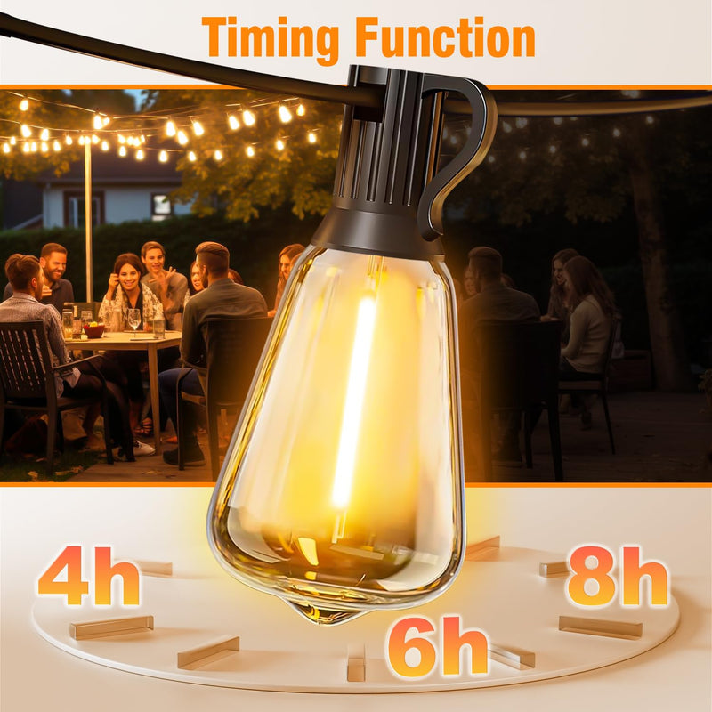 100FT Solar String Lights Outdoor Waterproof with Remote & Timer, LED Shatterproof ST38 Bulbs, USB & Solar Powered Patio Lights for Backyard, Porch, Garden, Wedding, Christmas Decor 100FT