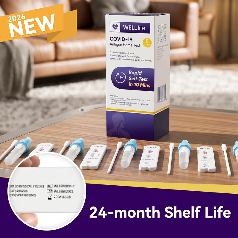 WELLlife COVlD-19 Antigen Home Test, Covid Tests 5 Pack, Results in 10 Mins | OTC Non-Invasive Nasal Swab Test, Suitable for Aged 2 and Up, Ideal for Family, School, Workplace and Travel Screening