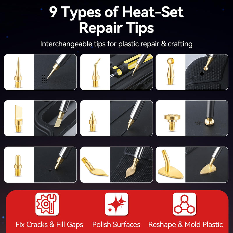 Heat Set Insert Tool, 60w Digital Soldering Iron and 130pcs Brass Inserts, M2 M3 M4 M5 M6 M8 Threaded Knurled Nuts, 9 Repair Tips, Threaded Insert Set for Plastic Parts, 3D Printer