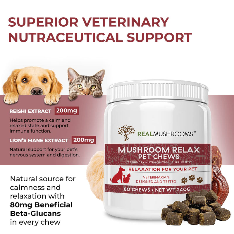 Real Mushrooms Immune Pet Chews (60ct) & Relax Pet Chews (60ct) - Bundle for Immunity, Relaxation & Longevity - Reishi, Lion’s Mane, Ashwagandha, Astragalus & More - Vegan, Non-GMO, Gluten-Free - PawsPlanet Australia
