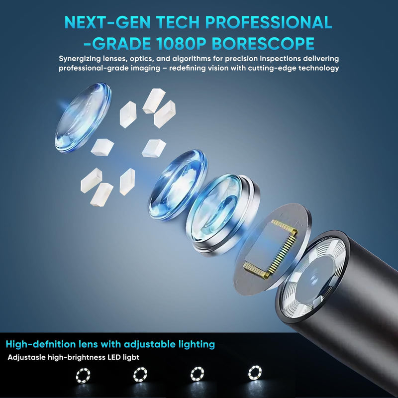 Industrial Endoscope Borescope with Light, 8mm Dual Lens 1080P HD IP67 Waterproof Snake Camera with 4.3" LCD, 8 LEDs & Semi-Rigid Cable - Inspection Tool for Industrial Use (32GB Included) 32.81 ft
