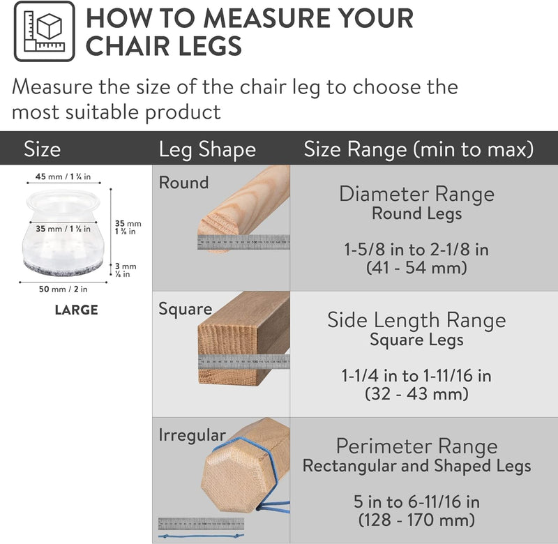 Aneaseit Chair Leg Floor Protectors - 16 pcs Clear - Felt Bottom Silicone Pads - Floor Protectors for Chairs - Rubber Caps for Hardwood Floors - Furniture Feet Sliders - Large Clear-16p