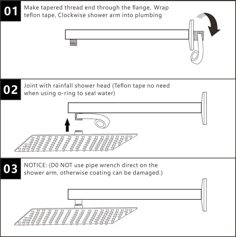 Voolan 20" Square Shower Arm with Flange and Teflon Tape, Extension Shower Head Arm for Bathroom Fixed Shower Head, Solid Stainless Steel, Wall Mounted (Matte Black) Matte Black 20 Inch