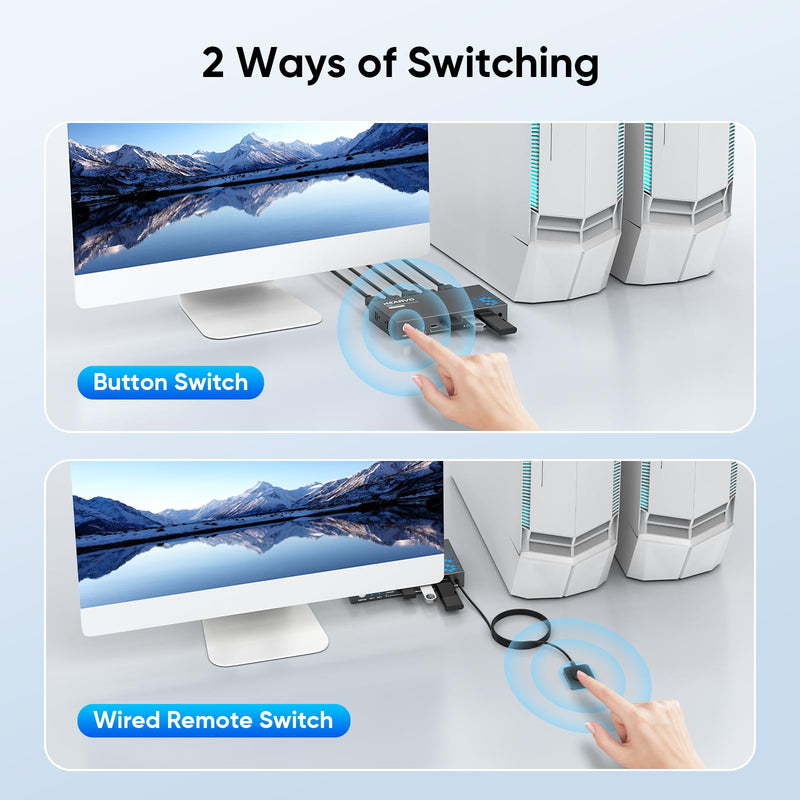 USB 3.0 HDMI KVM Switch 1 Monitors 2 Computers, 4K@60Hz KVM Switches for 2 Computers Sharing Monitor Keyboard Mouse Hard Drives Printer, with EDID Adaptive, 2USB Cable and Controller -S7232H Black 1 Monitor