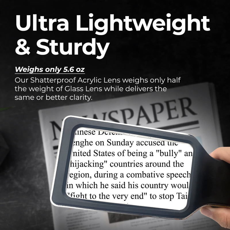 MAGNIPROS Patented 3X Large Magnifying Glass with Light | 3 Color Light Modes | Anti-Glare Lens & Stepless Dimmable LEDs | Perfect for Reading Fine Print & Inspection - Ideal for Seniors & Low Vision Black