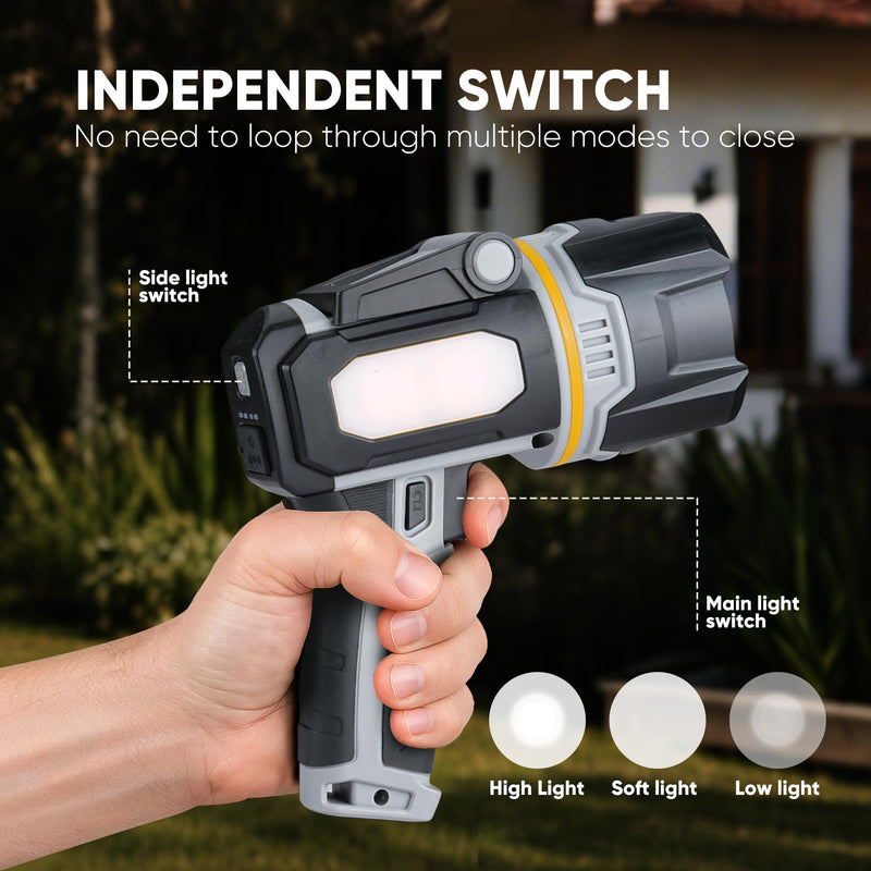 Rechargeable Spotlight 1000000 Lumen, Super Bright 9 LED Spotlight Flashlight with COB Light & Foldable Stand, Long Lasting Large Handheld Spot Light for Boating Camping Boat Marine - NewNest Australia