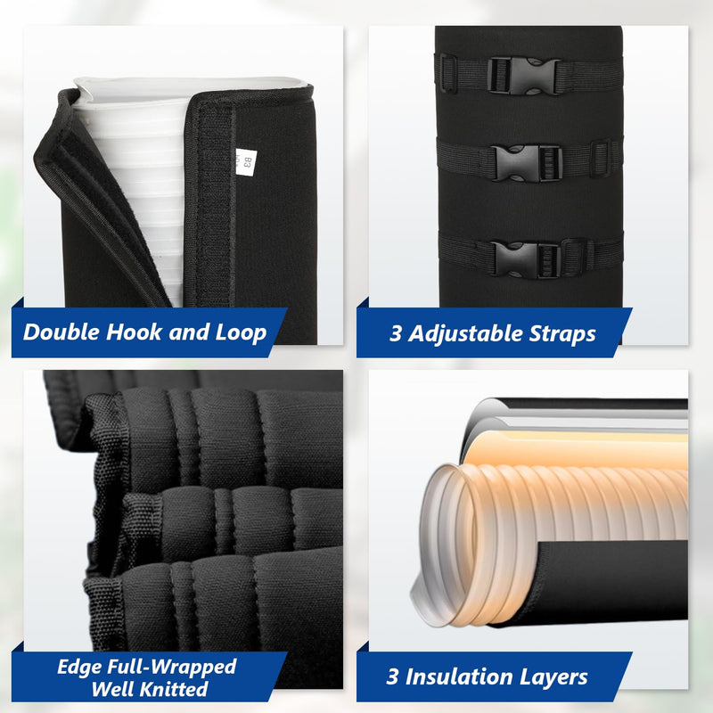 Portable AC Hose Cover Insulation Sleeve for 5"-5.9" Diameter Black 59IN-2PACK