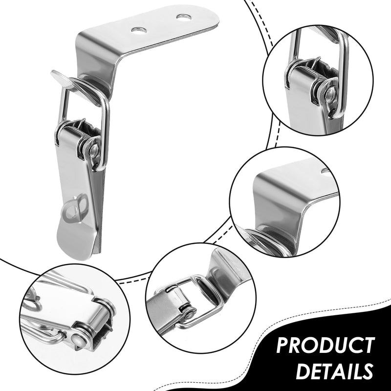 4PCS 90 Degree Tool Box Hood Locks Latches, Stainless Steel Spring Loaded Toggle Latch Catch Catch Hasp Clamp Clip Lock with 16 Screws for Wooden Case Toolboxes Cabinet Chest (with Lock Hole)