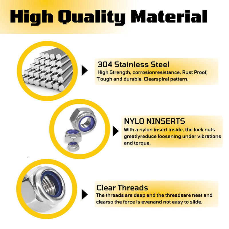 520 Pcs Metric Nylon Insert Locknuts Assortment Kit,M2 M2.5 M3 M4 M5 M6 M8 M10 M12 Nylock Nuts Sets,304 Stainless Steel Standard Threaded Hex Nut Nylock Nut Sets