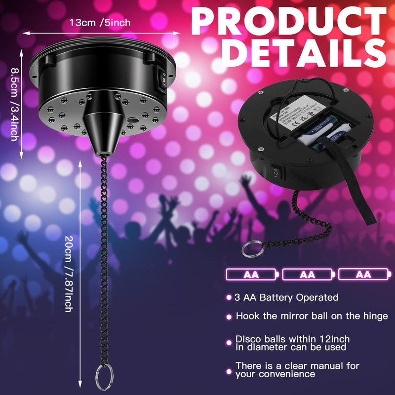 6RPM Rotating Disco Ball Mount Electric Motor with Lights 4 Colors for 6 8 12 Inch (Not Included) 2 Mode Christmas Party DJs Bands Pubs Weddings Night Clubs (Battery Style) Battery Style